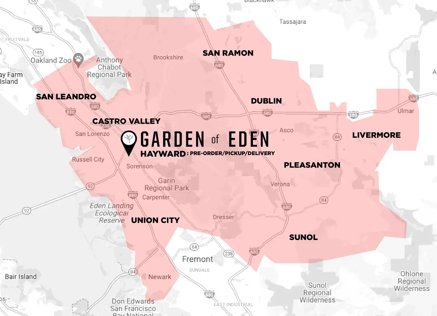 hayward delivery map